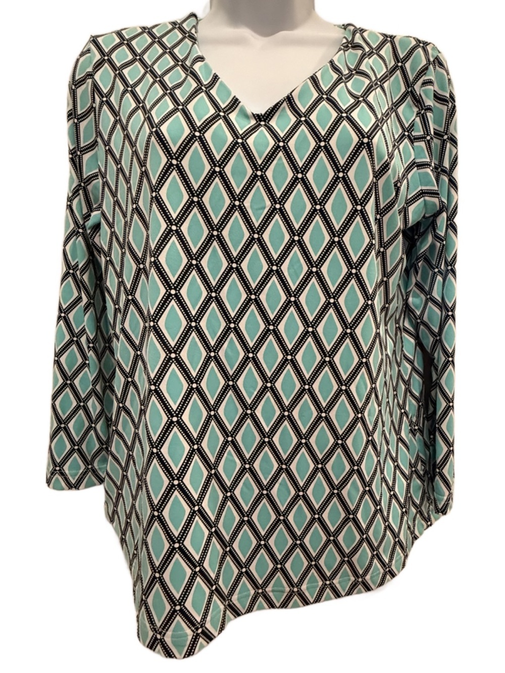 Anthony’s Resort wear Teal Geometric V-Neck Long Sleeve Top. Small